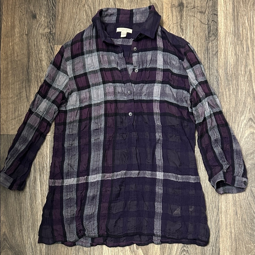 Burberry Purple and Gray Plaid Blouse
